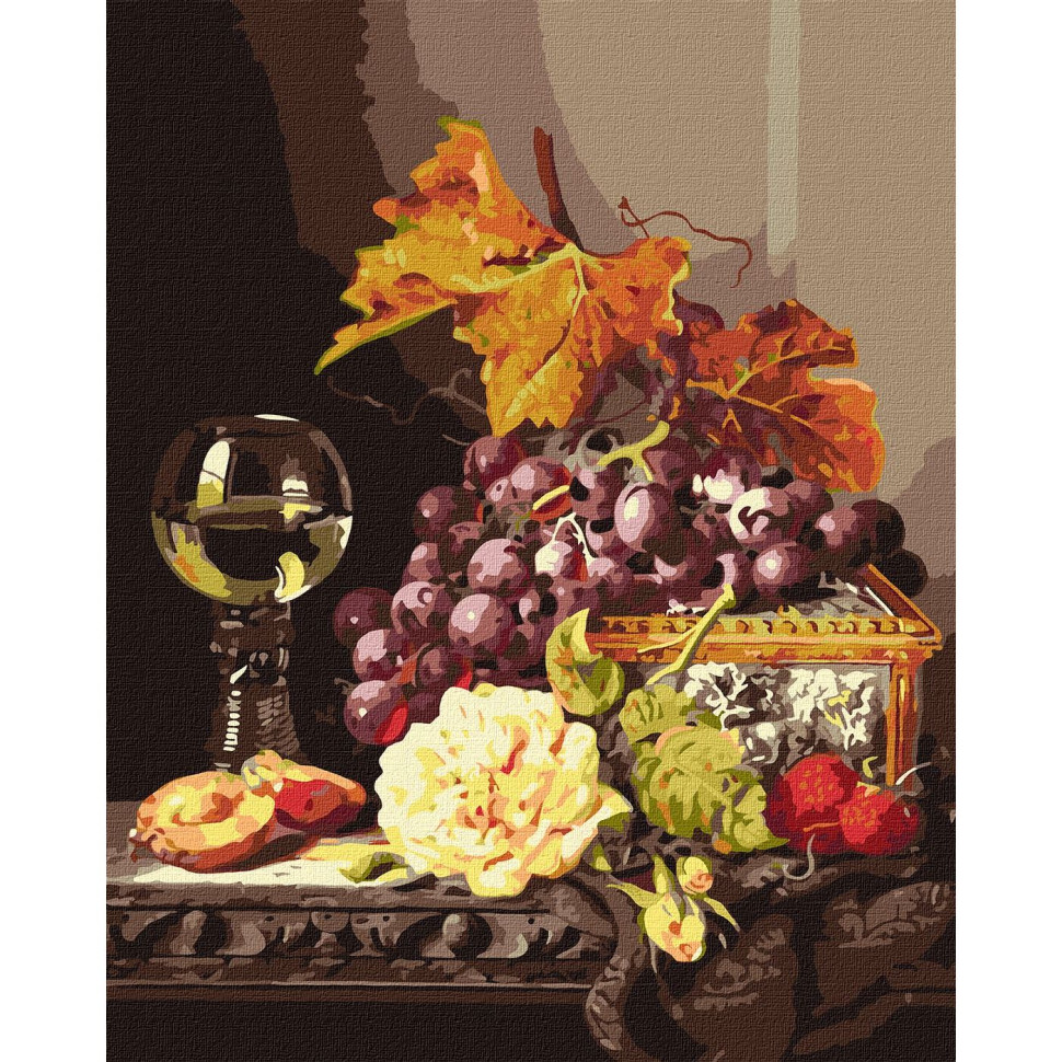 Картина за номерами “Натюрморт з фруктами та трояндою” ©Edward Ladell Ідейка KHO5668 40х50 см